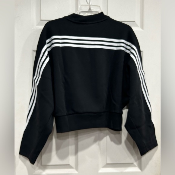 adidas Women's L Large Future Icons 3-Stripes Crew Sweatshirt Black White NWT - Picture 3 of 15